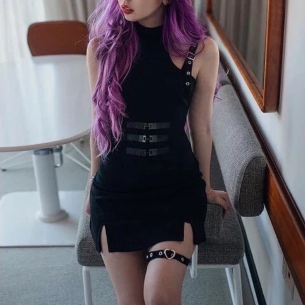❌SOLD❌Lychee the Label: black strappy buckle dress - small